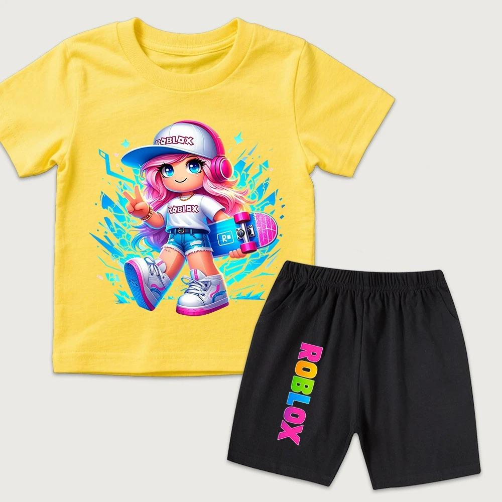 Fashion Cartoon Game Cute Printed Men's T Shirt and Shorts 2 Piece Set Summer Casual Outfit for Men's and Women's Clothing