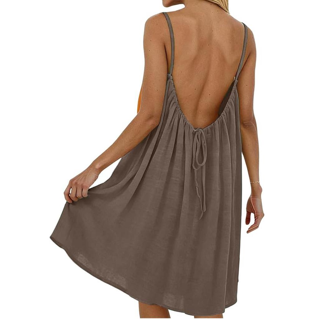 Women's Backless Strapless Dresses, Backless Loungewear Dress, Sleeveless, House Dress, Long Dress With Back Bow