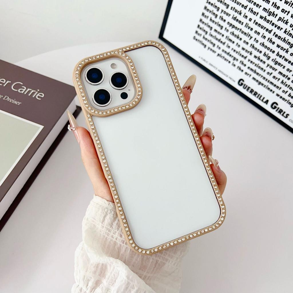 2-In-1 Double-sided Drill Mobile Phone Case Is Suitable for Apple 16PROMAX New 16 Simple 15 Large Holes with Diamonds 11/12