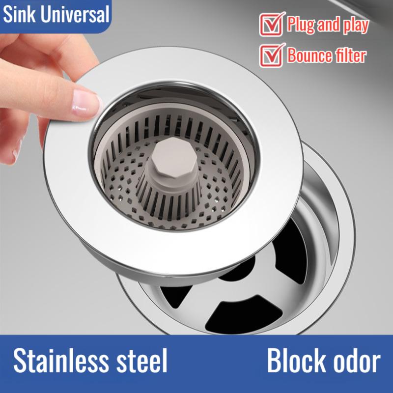 Kitchen Sink Strainer Pop-Up Leak Plug Push Down Wash Basin Sink Drainer Bug and Odor Resistant Universal Fittings