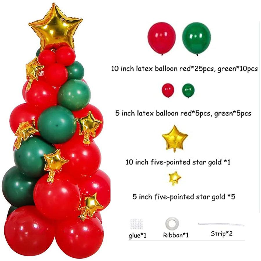 

Надувные игрушки в форме рождественской елки, комбинация латексных шаров металлических цветов, красного и зеленого, рождественские декоративные шары