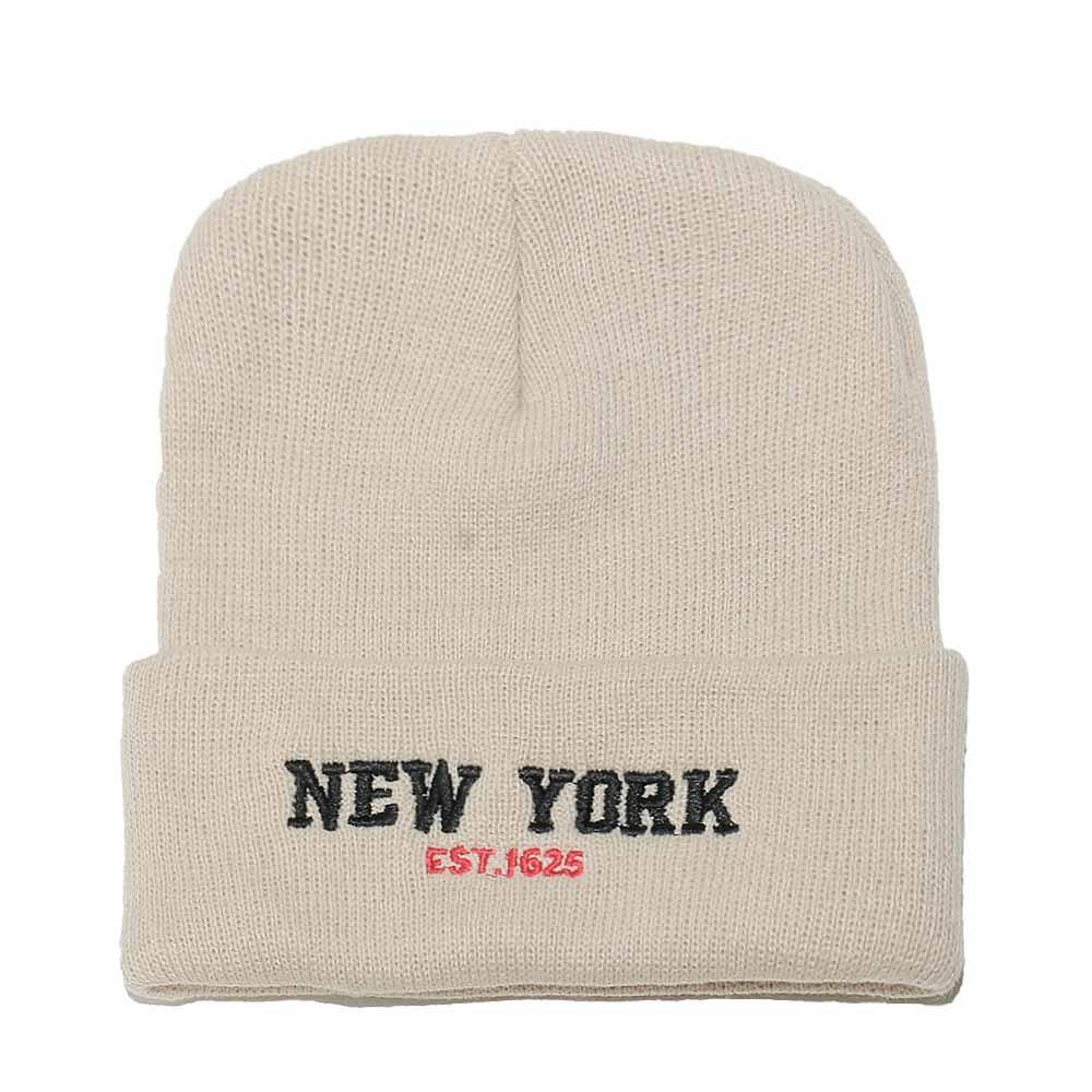 New York Letter Embroidered Knit Hat Versatile Beanie Wool Hat Outdoor Cycling Pullover Hat