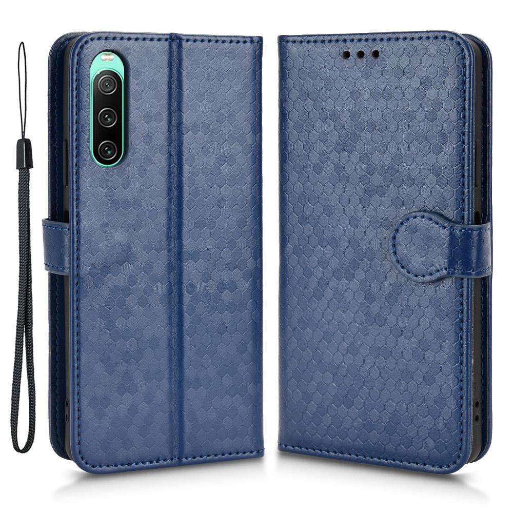 

Phone Case for Sony Xperia 10 V,PU Leather Wallet Stand Dot Imprinted Phone Cover Dark Blue