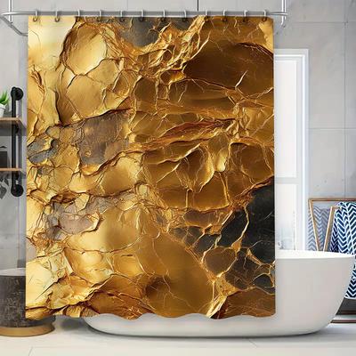 Gold Marble Shower Curtain Waterproof Bathroom Decor Luxury Bathtub Liner With Cracks Design Extra Long Size For Home Decoration