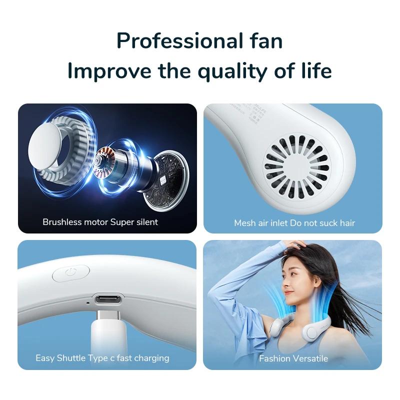 1PC Fan New Mini Neck Portable No Bladeless Hanging Neck Rechargeable Air Cooler 3 Speed Mini Summer Sport Fan