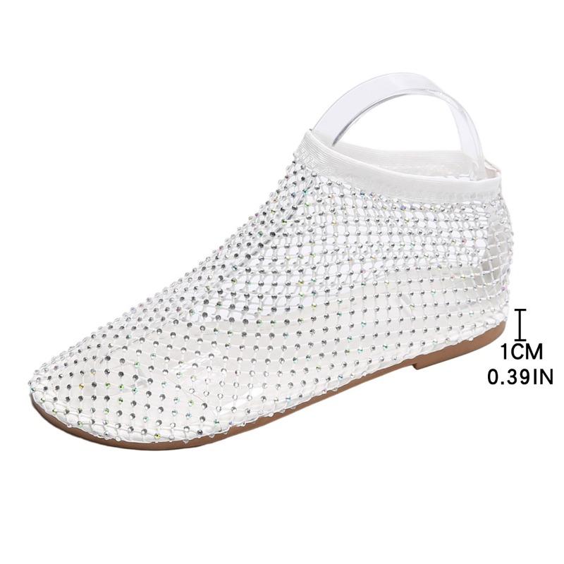 Color rhinestone flat-bottomed beach sandals women's summer new round head large size 4 breathable mesh hollowed sandals