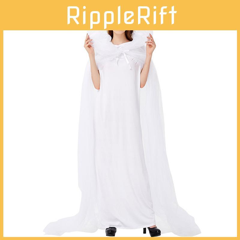 Stunning Women's White Mesh Cloak Dress For Fantasy Theme Halloween Cosplay