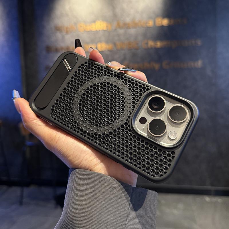 Applicable To IPhone16 Hollow Honeycomb Cooling Mobile Phone Case Apple 15 Promax Magnetic Folding Bracket Protection Case