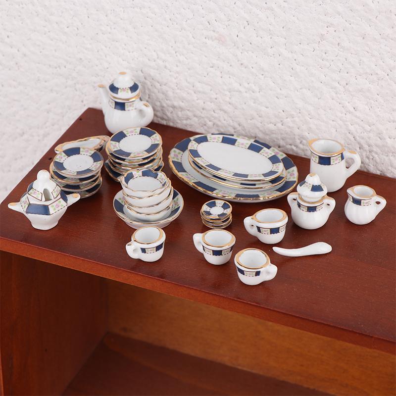 1set 1/12 Dollhouse Mini Ceramics Coffee Tea Set Tableware Kit Dolls House Kitchen Decoration Toy Pretend Play Toys