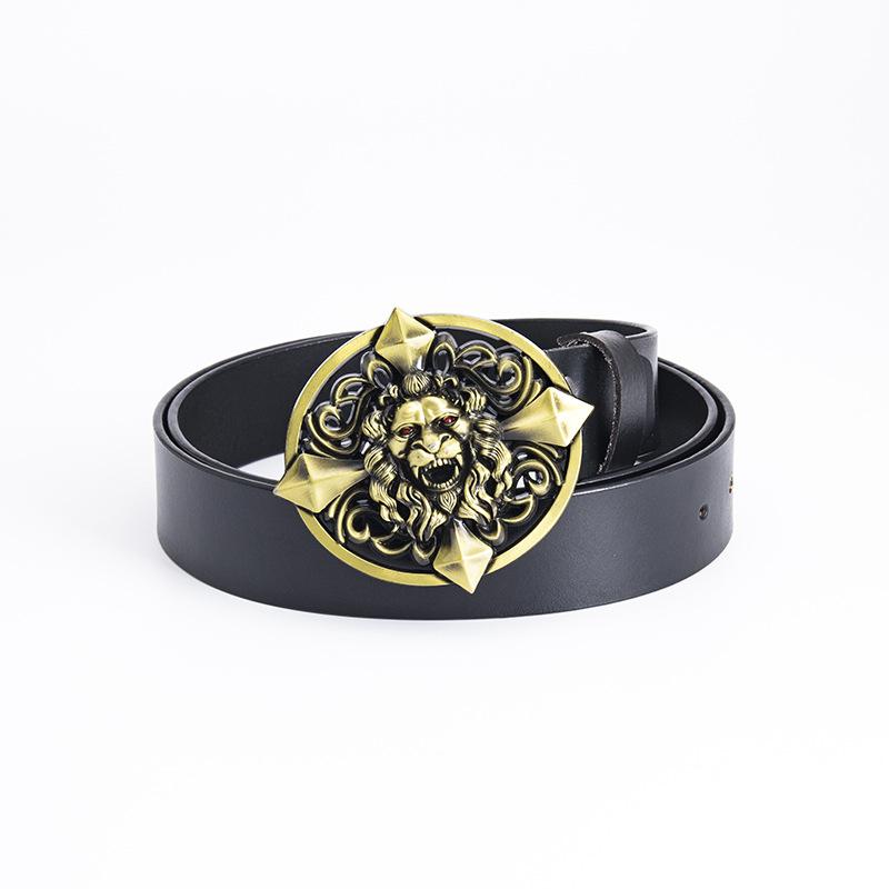 

Мужской ремень с головой льва, индивидуальный модный повседневный ремень из натуральной коровьей кожи 90cm