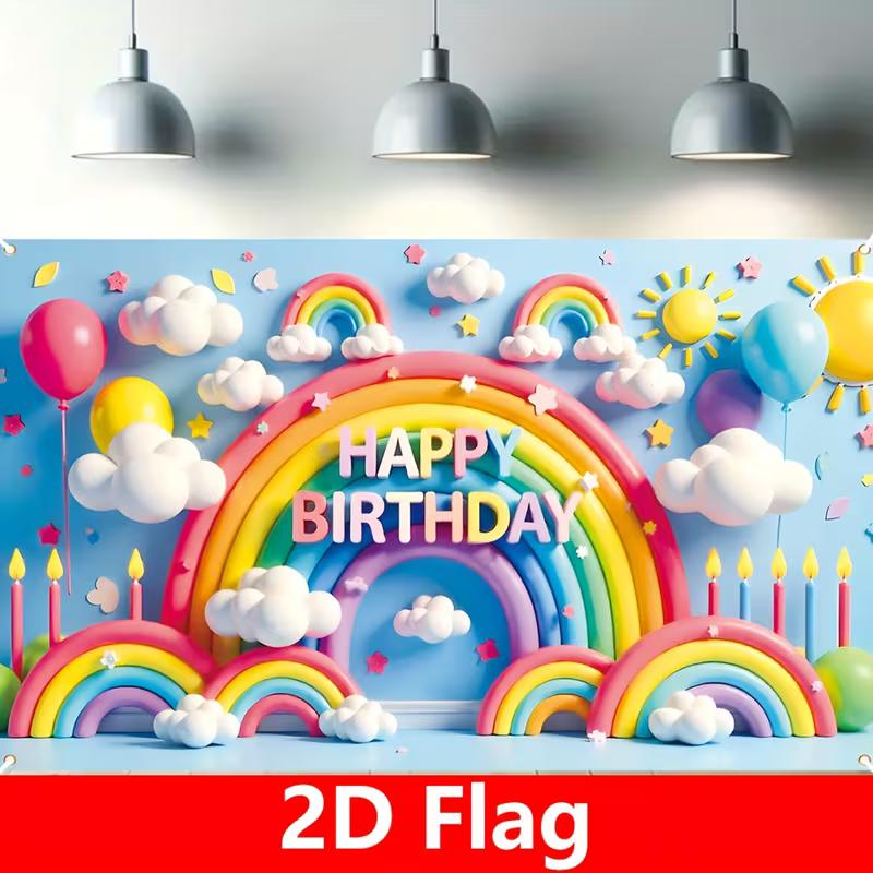 

2D Pastel Rainbow Party Backdrop, Blue Sky Theme Kids Photography Prop 47.2x31.5inch/120*80cm
