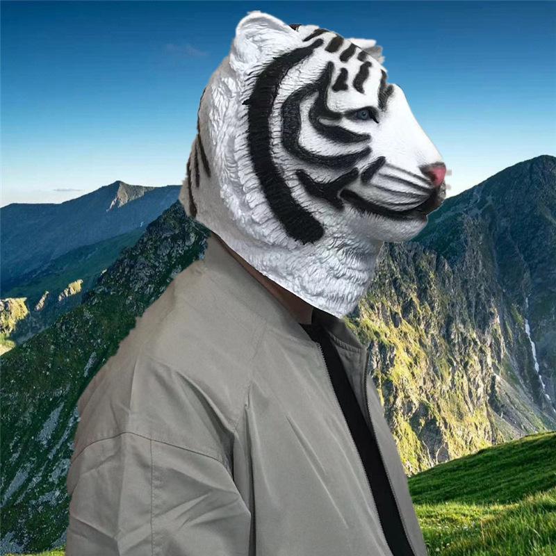 Latex Tiger Mask - Zodiac Animal Halloween Party Headgear for Year of the Tiger Performances.