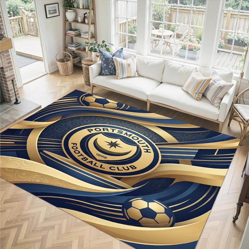 Portsmouth FC Design Kristall-Samt-Teppich Gemütlich Nicht?Rutschfester Teppich mit Aufdruck für Schlafzimmer Wohnzimmer Eingang