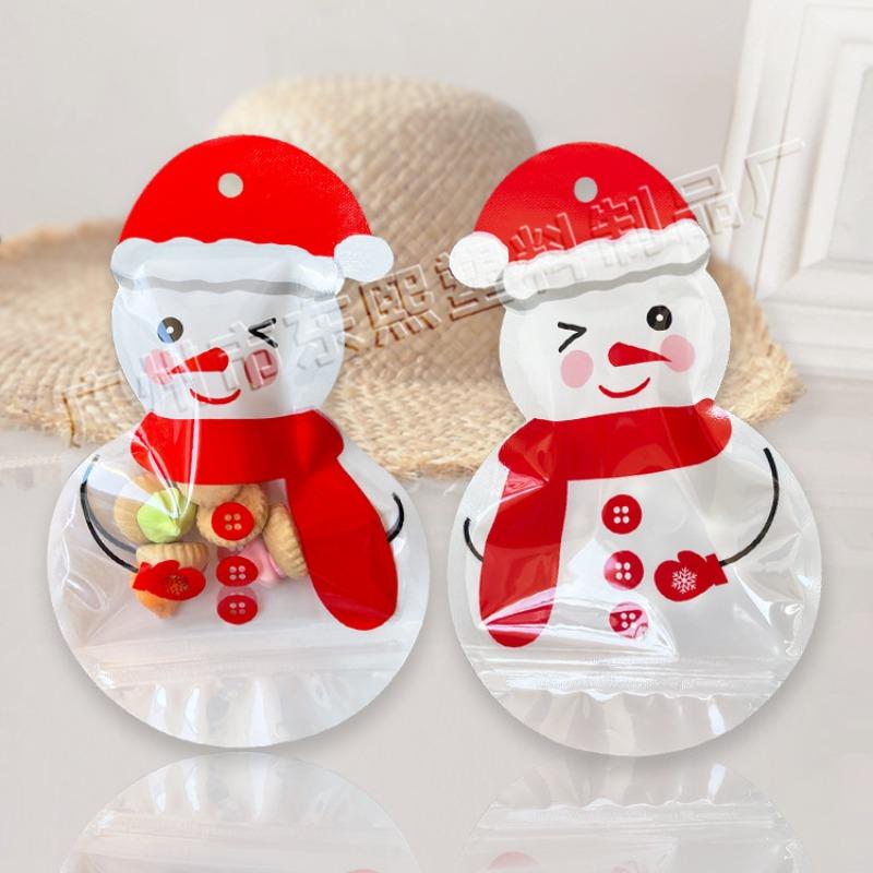 10Pcs Christmas Plastic Candy Bags Snowman Santa Claus Socks Gloves Gift Cookie Bags Christmas Party Favor Gift Decor Supplies