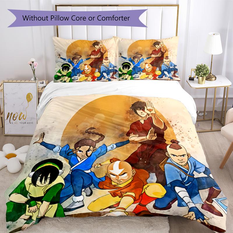 Set di biancheria da letto con motivo Avatar The Last Airbender da 3 pezzi, set copripiumino include copripiumino e federe, perfetta decorazione per la camera da letto per tutte le stagioni e regalo