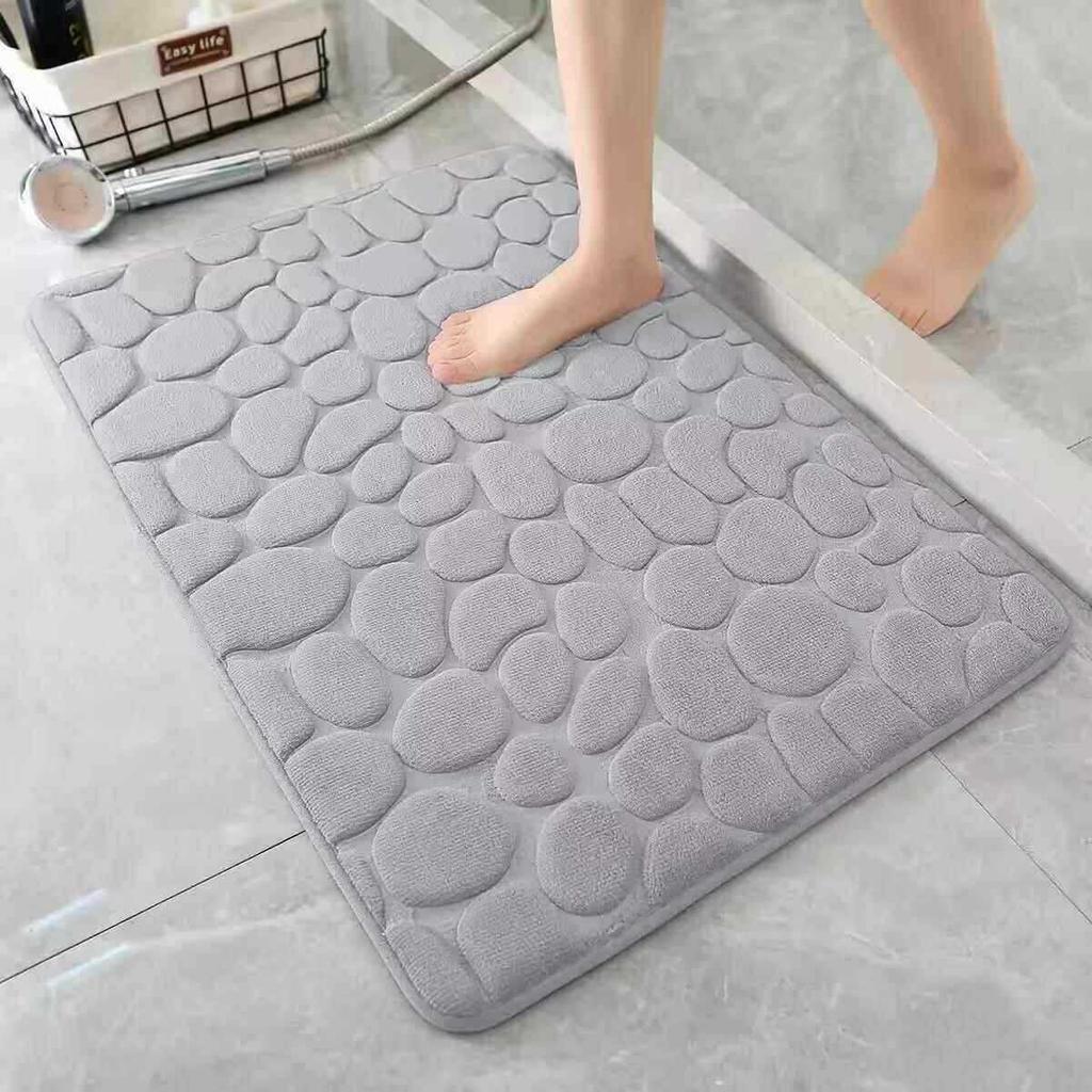 Embossed Cobblestone Rebound Fleece Bathroom Doormat - Water Absorbing Foot Pad