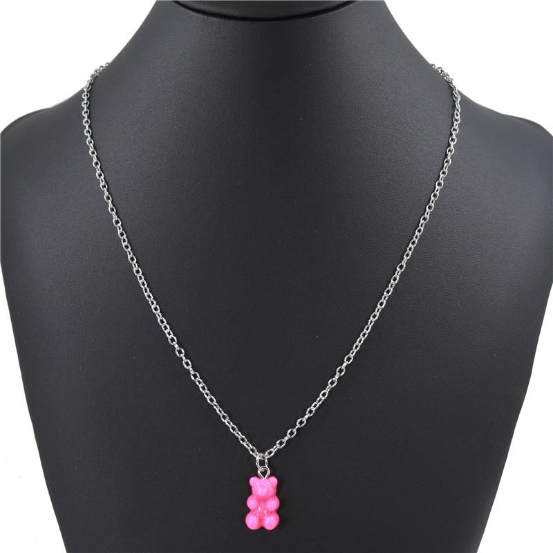 Handmade Gradient Color Candy 7 Color Cute Judy Cartoon Bear Charm Necklace for Women Girl Jewelry Gift