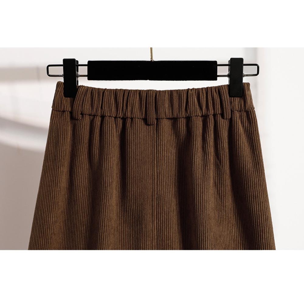 DIMANAF Plus Size 2025 New Winter Women Skirts Corduroy Loose Casual Elastic Waist Fashion Lady Thick Short