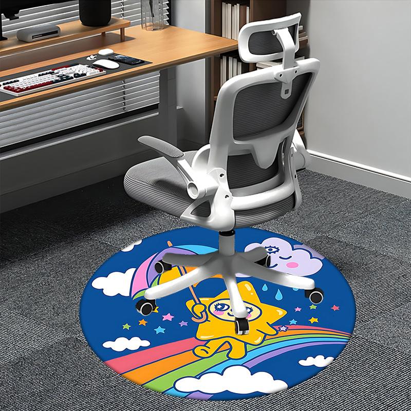 Rainbow Star Chair Mat - Round Carpet for Home Decor, Office Use, Living Room, Bedroom, Gift Idea0488b