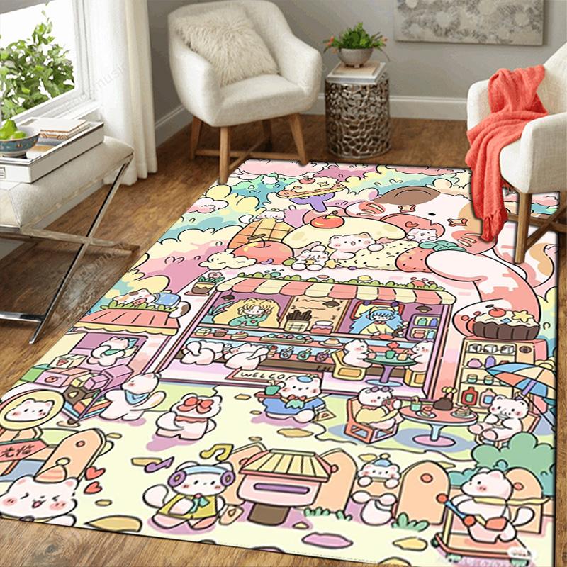 Kawaii Dessert & Animal Wonderland Rug Floor Mat for Living Room or Bedroom Soft and Comfortable Carpet a Gift for Birthday and Holiday.ZFF0913262