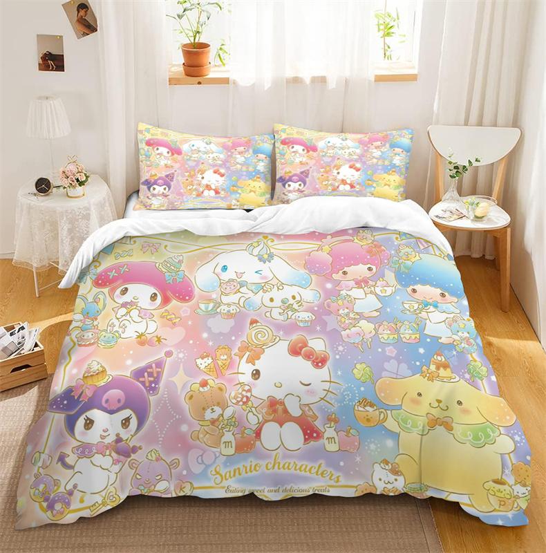 Hello Kitty Bedding Sets Cute Quilt Comforter Bed Cover Duvet Cover Pillow Case 2-3 Pieces Sets Kids Adult Bedroom Decoration
