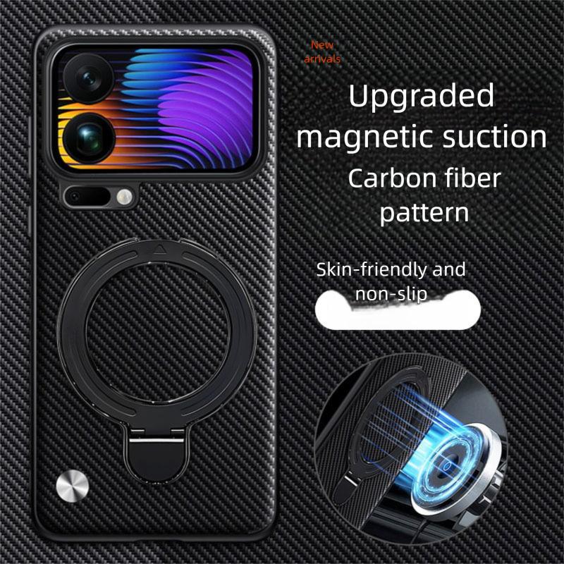 For Xiaomi Mi 17 Pro Max Case Hard PU Carbon Fiber Ring Stand Magnetic Protect Back Cover For Xiaomi Mi 17 15 14T 13T Pro Shell
