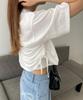 WEGO Short Sleeve Logo Lace Drawstring Short Summer Size White Women's T-Shirt, Top, Clothes, F,