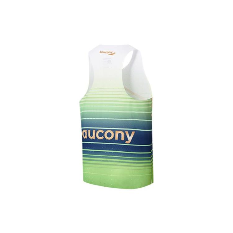 Saucony Striped Print Marathon Racing Breathable Lightweight Pullover Round Neck Sleeveless Vest Men Tops Green-Gradient SC2239272A-PR80