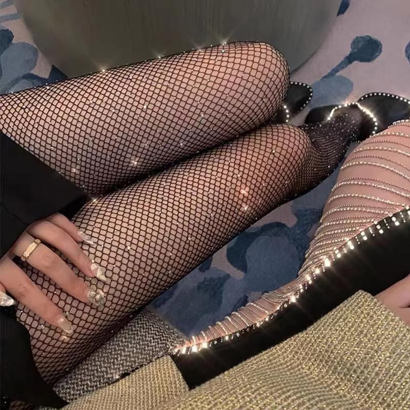 1 Pair Fishnet Diamond Pantyhose for Women Party Tight Sexy Fashion Shiny Net Tights Female Slim Rhinestone Mesh Stocking Tights