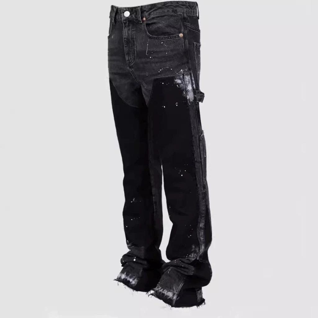 Men's Punk High Street Raw-Edge Skinny Jeans with Micro Trumpet Detail Y2K Low Rise Stretch Floor Length Biker Rock Pants