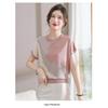 Women Summer New Ice Silk Round Neck Short Sleeve T Shirt Elegant Loose Thin Knit Top