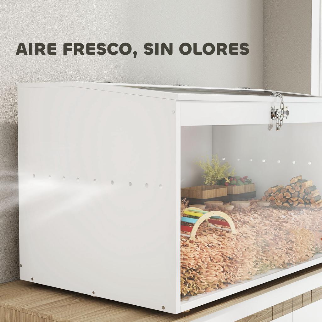 Gabbia per Criceti Casa per Piccoli Animali con Coperchio Articolato e Finestra Trasparente in Acrilico 80x50x50 cm Bianco