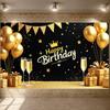 Happy Celebration Display Gold Gray Balloons Birthday Event Backdrop Birthday Party Backdrop Festive Party Decoration Banner
