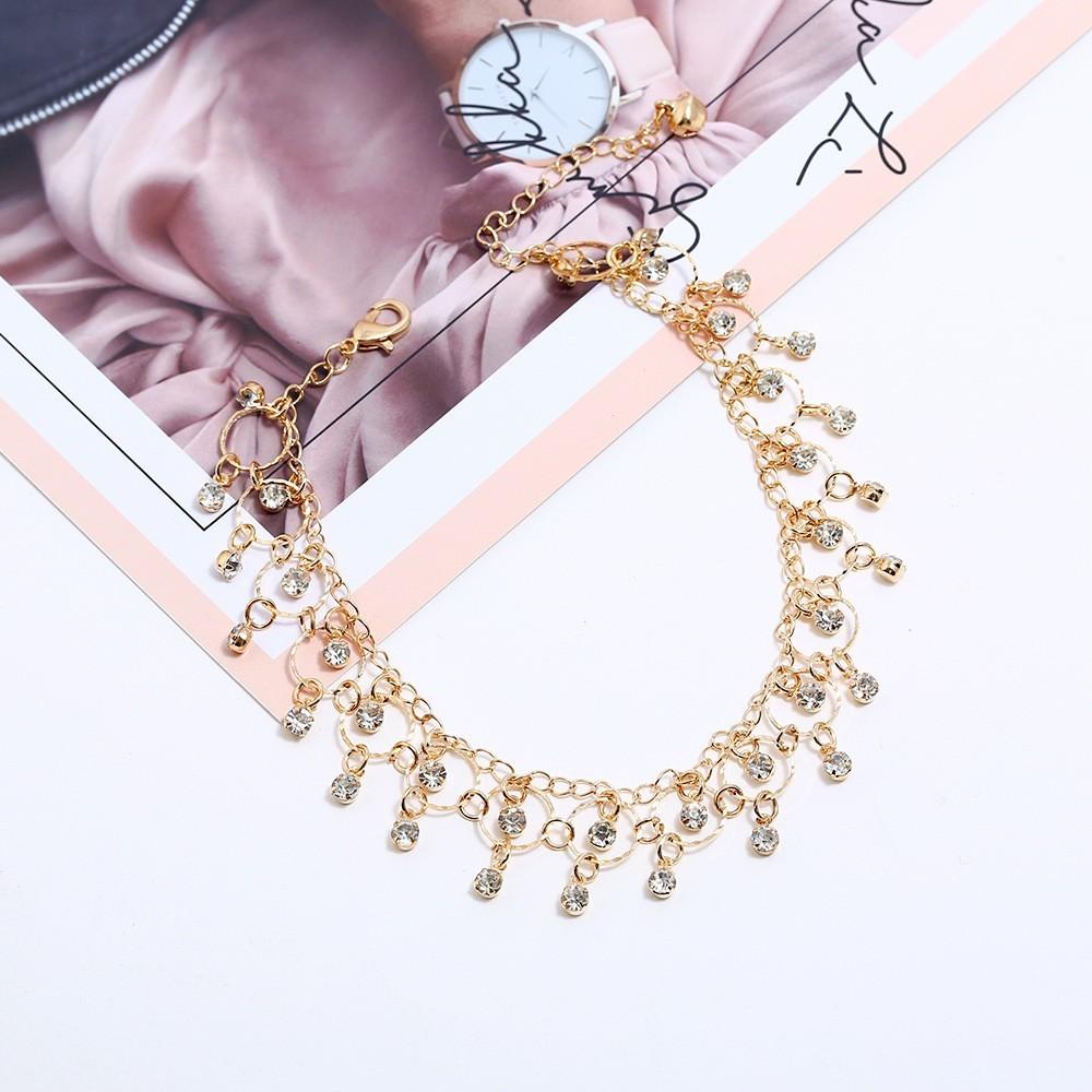 Nouvelle Mode Été Plage Chaîne de Pied Bijoux Pour Femmes Exquis Or Argent Couleur Strass Brillants Bracelets de Cheville Cheville