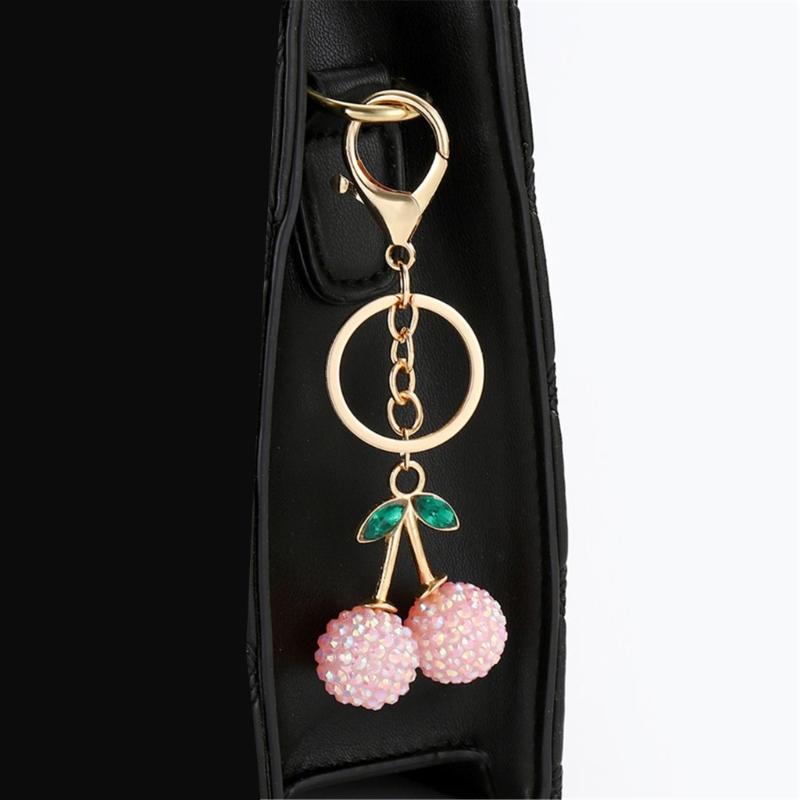 Cherry Shaped Keychain with Rhinestones Versatile Charm for Keys and Bags Fruit Shaped Keyring Pendant Purse Decoration