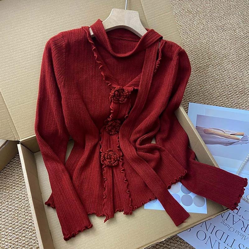 Sweater for Women Autumn Winter Thickened Warm Knitted Stretchy Long Sleeve V-neck Tops