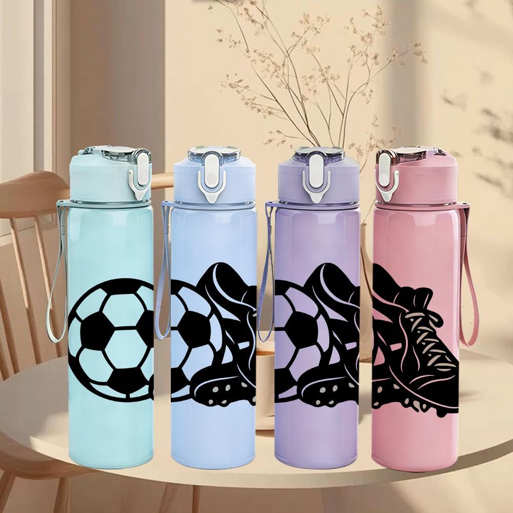 1PC Soccer Cleat Football Shoe Pattern 750ml Color Plastic Sports Water Bottle Leakproof Flip Straw Lid Suitable for Sports Office Home Use