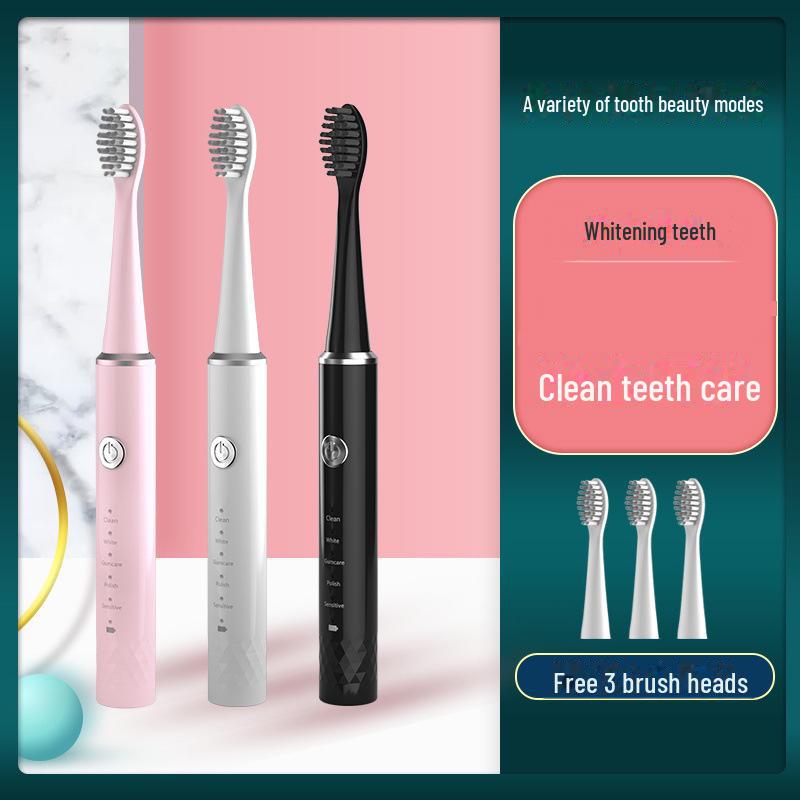 Periuță de dinți electrică sonică, portabilă, reîncărcabilă, rezistentă la apă, cu 5 viteze și peri moi, pentru adulți.