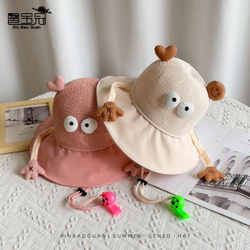 Children's hats summer boys and girls sunscreen hats cartoon cute big eaves bucket hat outdoor cool breathable sun hat