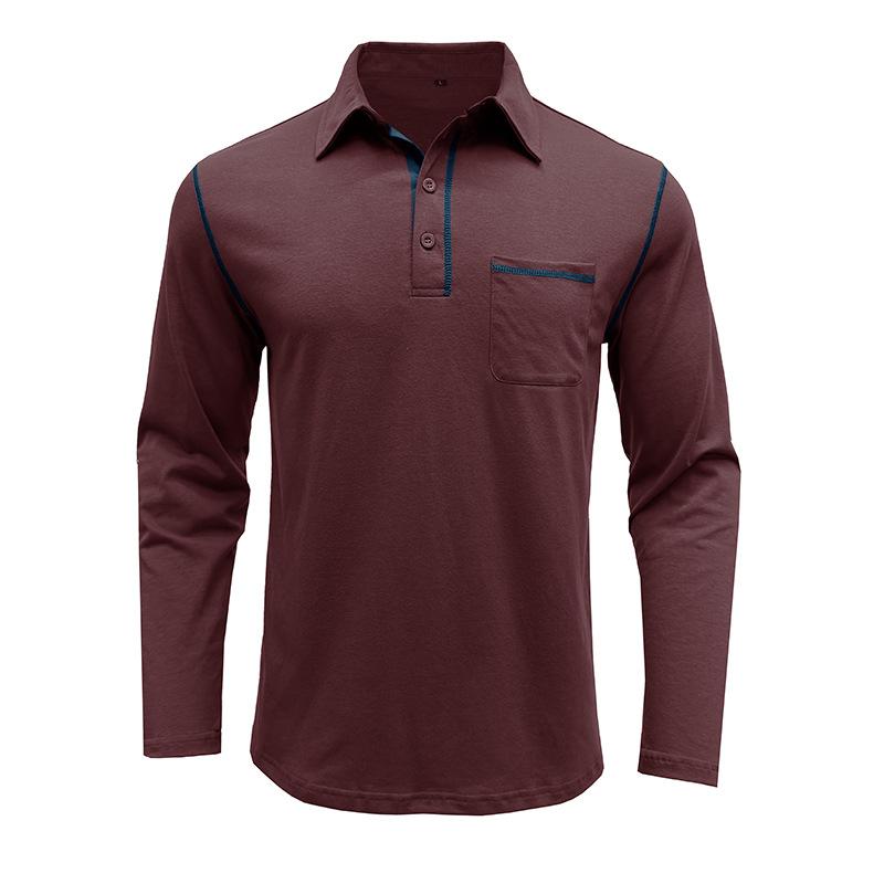 Autumn and Winter Men's Casual Long-sleeved Polo Men's Lapel T-shirt Colour Blocking Tops