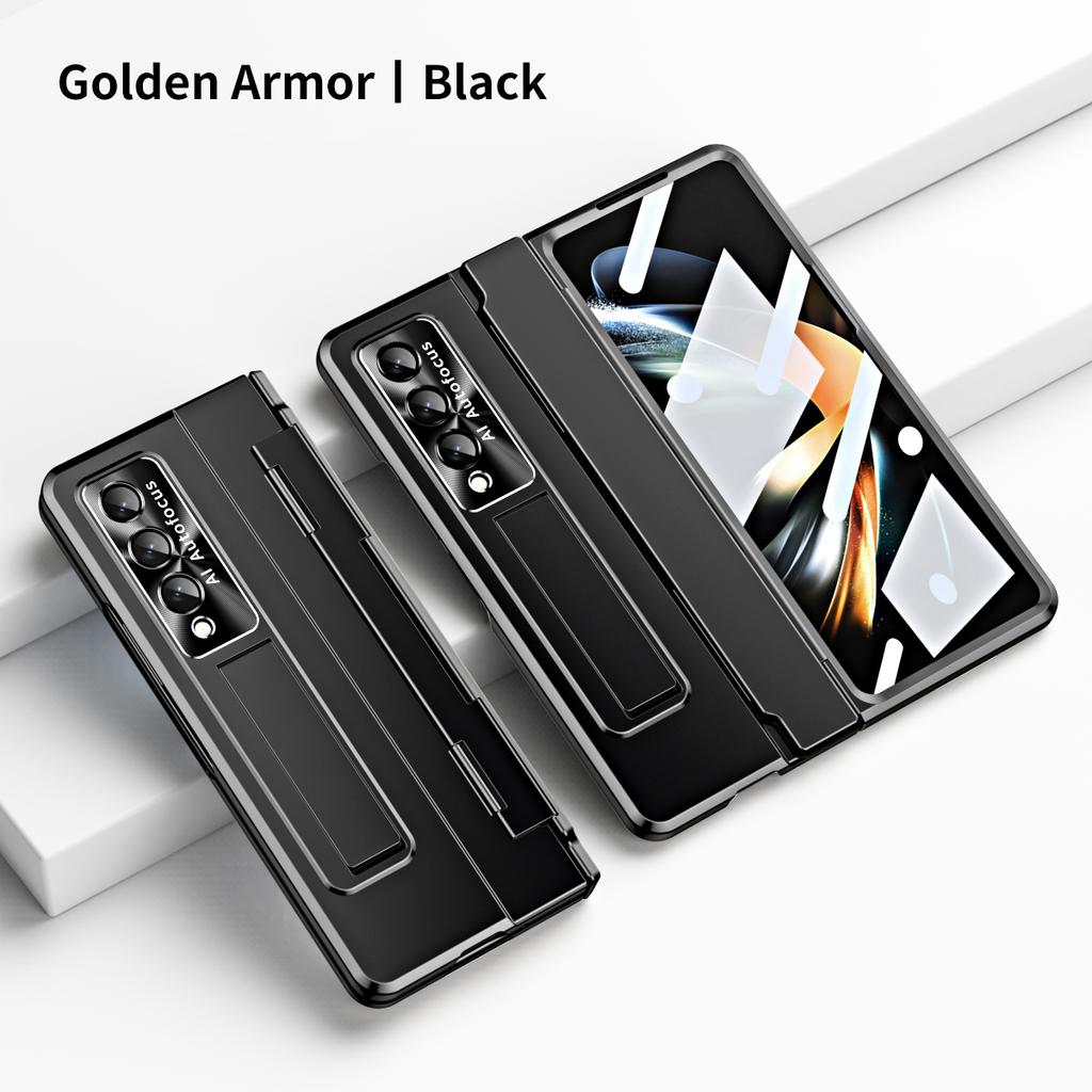 Plating Clear Armor Hinge Case for Samsung Galaxy Z Fold 6 5 4 3 with Touch Pen 360 Full Protector Shockproof Kickstand Cover