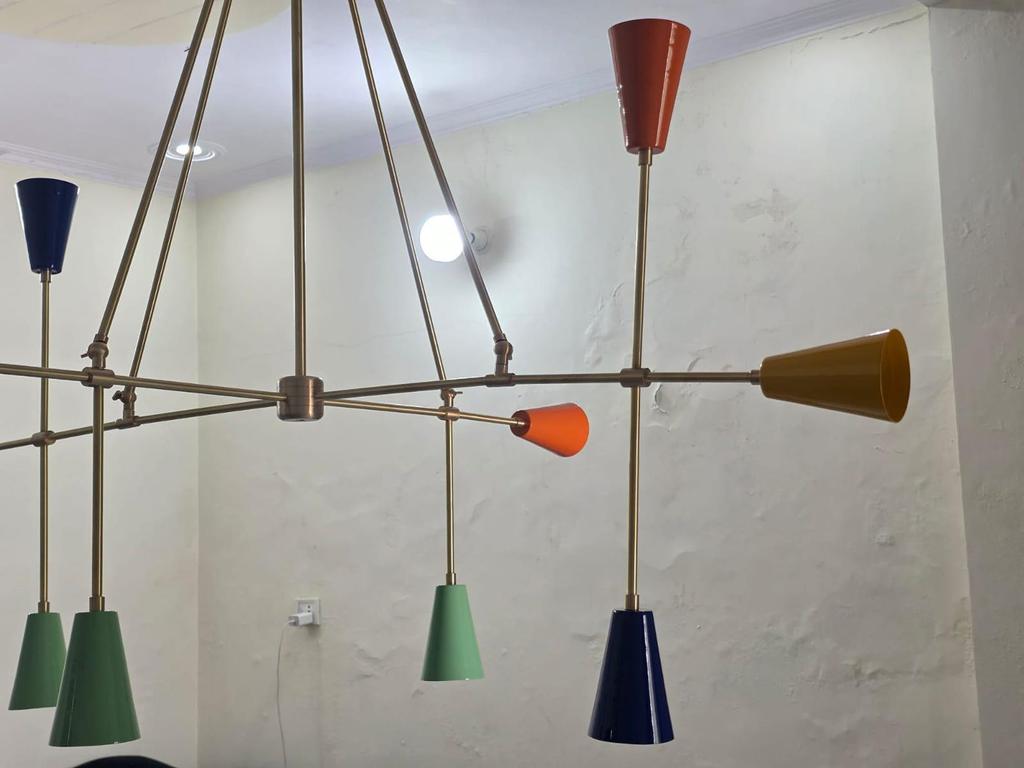 Mid Century Modern Sputnik Chandelier 9 Arm Multicolor Brass Ceiling Light Italian Style Dining Room Lamp