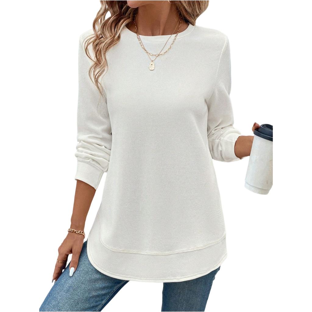 Fashionable Women's Long Sleeved Lightweight Sweater Loose Round Neck Top