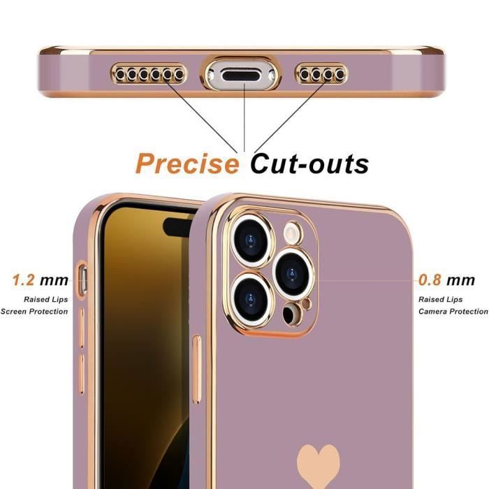 Coque de protection - BOOLING - pour iPhone 16 Plus - Violet Antichoc - Motif Cœur - 2 Verres Trempés Inclus