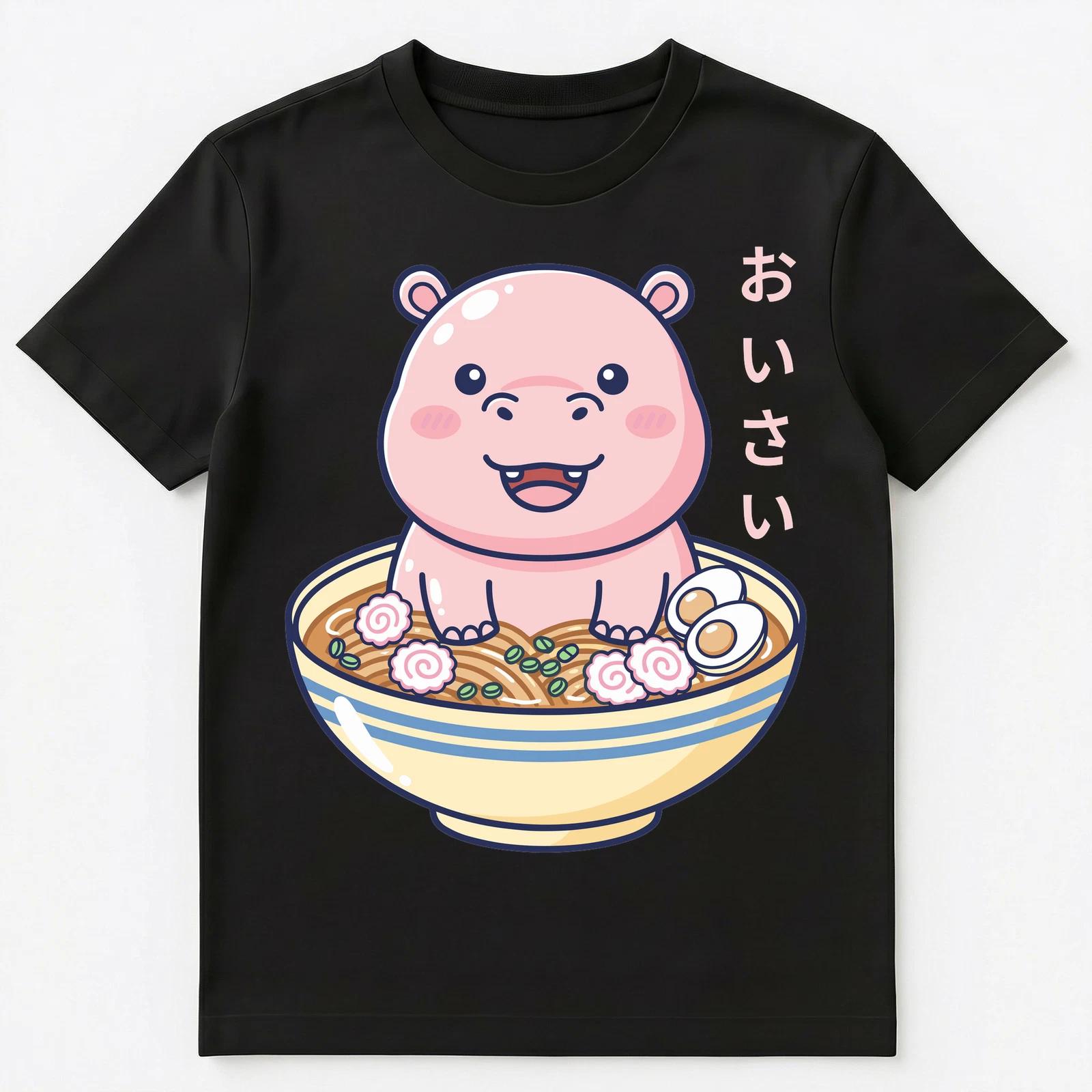 Ramen Lover Oishii Hippo Cute Japanese Food Unisex T-Shirt XL
