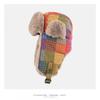 Unisex Retro Colorblock Plaid Fleece Lined Winter Warm Beanie Hat With Ear Protection