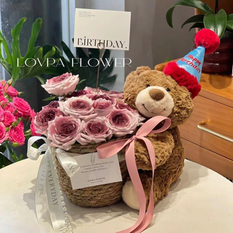 Birthday Soap Flower Bear Bouquet: Teddy Bear Hug Gift for Girlfriend or Best Friend