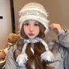 Warm Plush Hat for Women's Tassel Ear Protection Knitted Hat Outdoor Cold Protection Versatile Cold Hat Showing Face Small Wool Hat