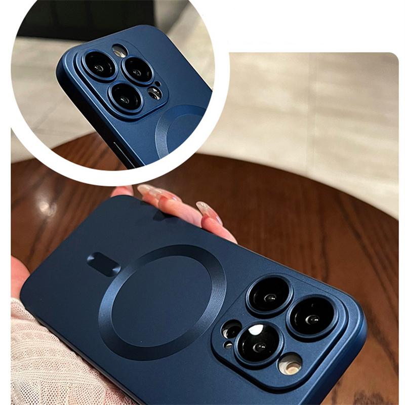 For iPhone 15 Pro Max Luxury Matte Magsafe Magnetic Soft Frame Phone Case For iPhone 11 12 13 14 16 Plus Lens Protective Cover