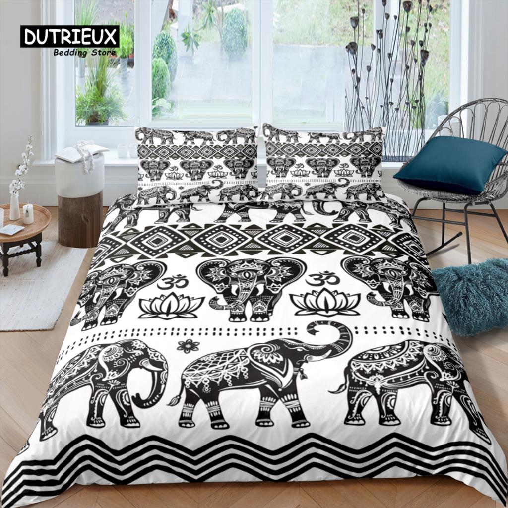 Home Living Luxury 3D Bohemian Elephant Set Duvet Cover Pillowcase Kids Bedding Set Queen and King EU/US/AU/UK Size
